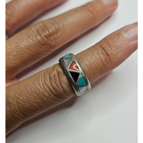 Vintage Zuni Sterling Multi-Stone Eternity Band - Picture 3 of 3